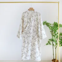 2026 Japanese kimono spring/summer women's bathrobe 100% cotton pajama printed simple kimono bathrobe thin home clothing Ladies - Image 2