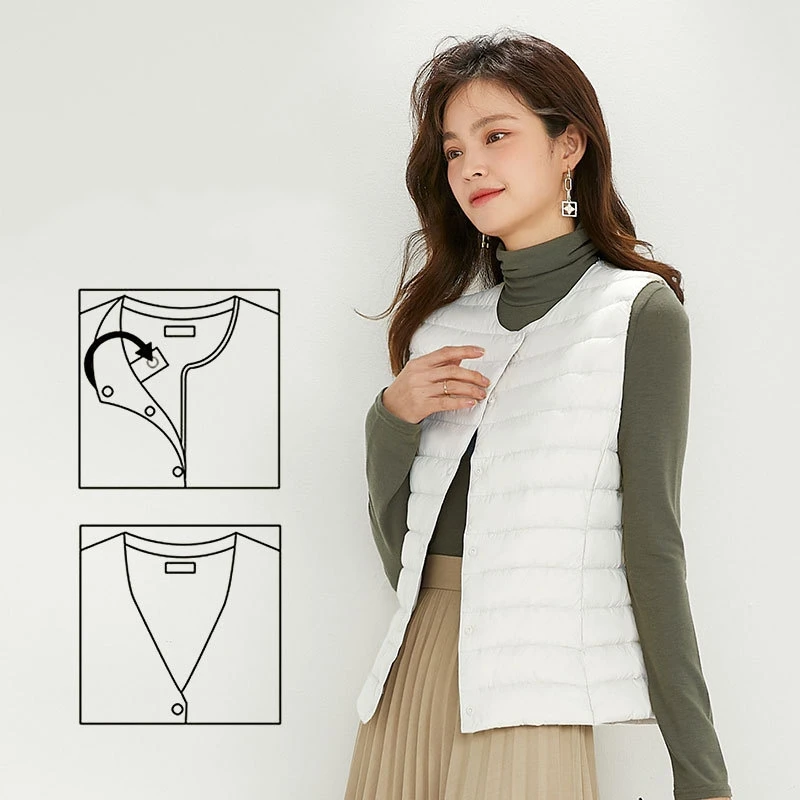 Women Sleeveless Puffer Vest Women's Ultra Light Down Vest Women Two Ways Waistcoat Portable Warm Sleeveless Winter Liner 5