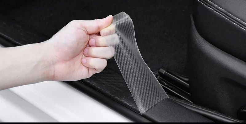 3/5/10M Transparente Carbon Faser Auto Schwelle Schutz Form Streifen Trim Stoßstange Streifen Klar Tragen Oberfläche bänder DIY Film Werkzeug – Detail 4