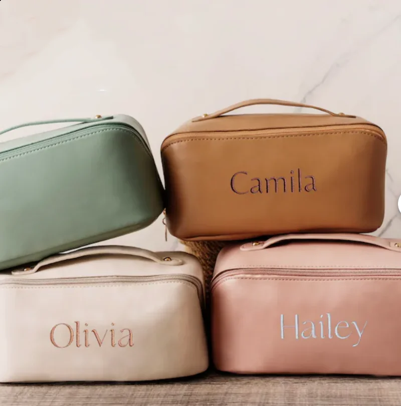 Personalized Makeup Bag Custom Embroidered Travel Cosmetic Bag Christmas Gifts for Her Bridesmaid Gifts Birthday Gift for Women 2