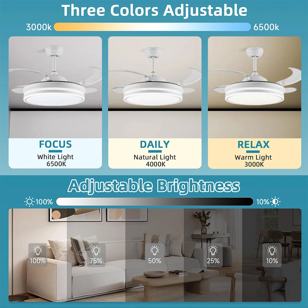 LED ceiling fan Modern home with light remote control bedroom decoration ventilation light air invisible blade mute