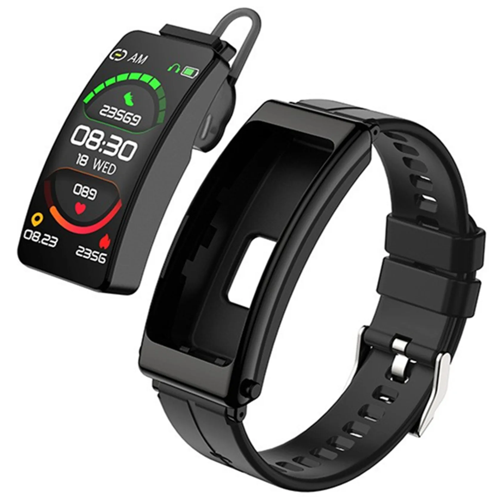 스마트 손목 밴드 블루투스 이어폰, 심박수 수면 모니터링, 통화 음악, 건강 스포츠 팔찌 헤드셋, 시계 컬러 스크린, 2 인 1