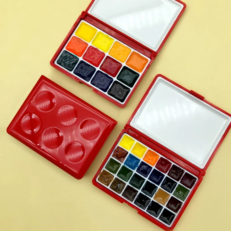EmptyWatercolorPalettePortableWatercolorPaintBox1224GridRed