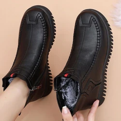 Classic style women's winter leather boots waterproof snow plush shoes for female ladies boat leather shoes