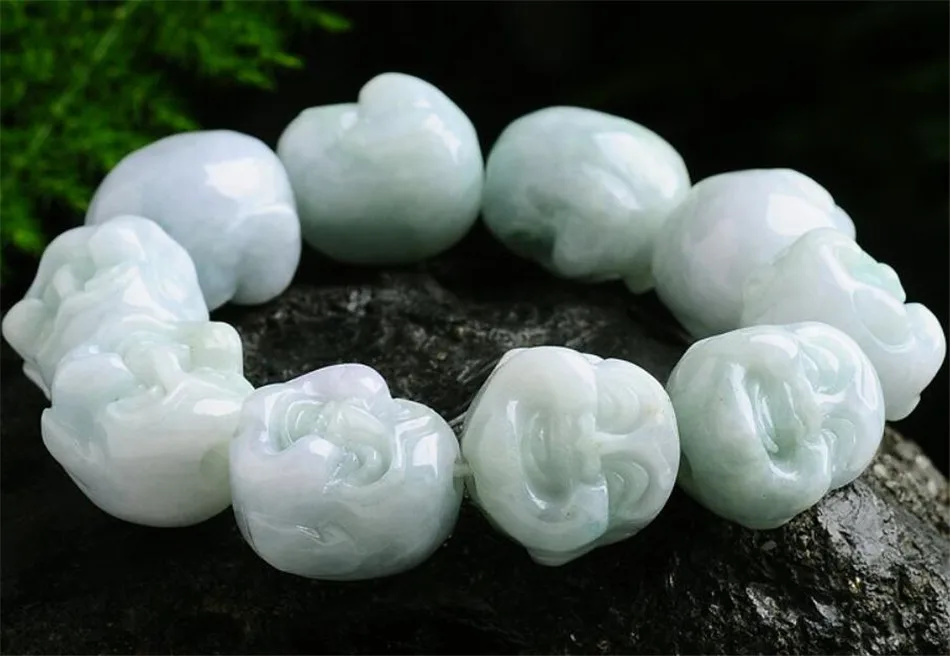 

20mm Natural jadeite Carved Buddha Beads Mala Bracelet Everyday Charm Fashionistas Elegant Ethnic Semi-Precious Stones Beaded