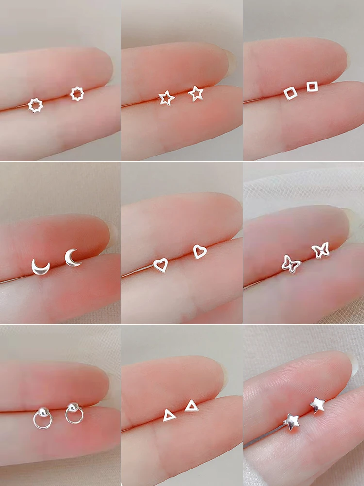 소형 미니멀리스트 실버 도금 귀걸이, 학생과 십대를 위한 간편한 스타일의 작은 하트 형태 스터드 귀걸이, 여성용 주얼리