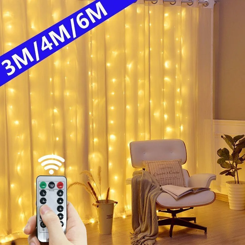 

6x3M LED Fairy String Lights Curtain Garland USB Festoon Remote Christmas Decoration for Home New Year Lamp Holiday Decorative