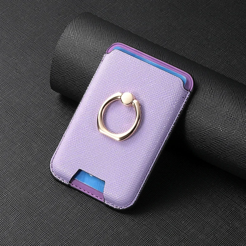 360 Rotation Saffiano Leather Magnetic Card Holder and Wallet Stand