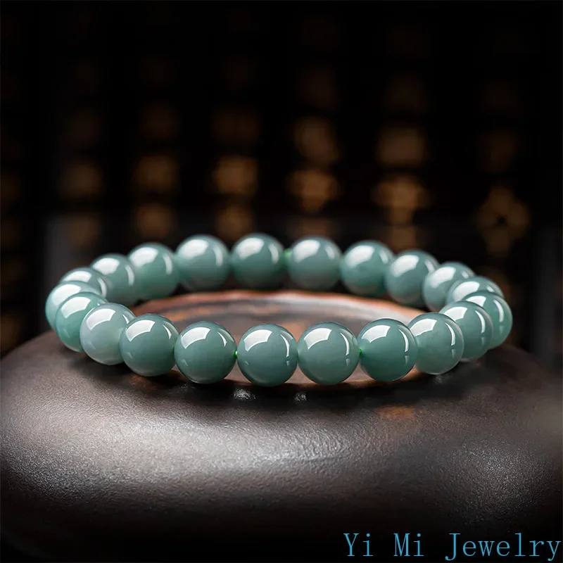 Burmese Jade Beaded Bracelets Amulets Natural Certificate Women Accessories Blue Jadeite Gifts Real Stone Men Man Jewelry