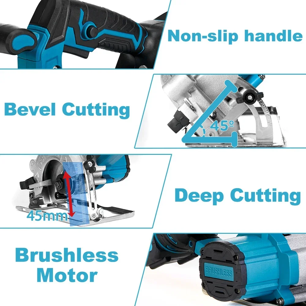 5 Inch 125MM Brushless Electric Rechargeable Circular Saw High Power Cordless Woodworking Cutting Tool for Makita 18V Battery