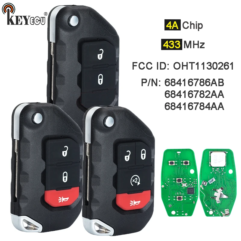 KEYECU 433 МГц PCF7939M 4A идентификатор FCC: OHT1130261 68416784AA безключевая фотосессия Jeep Wrangler JL Gladiator 2018-2022