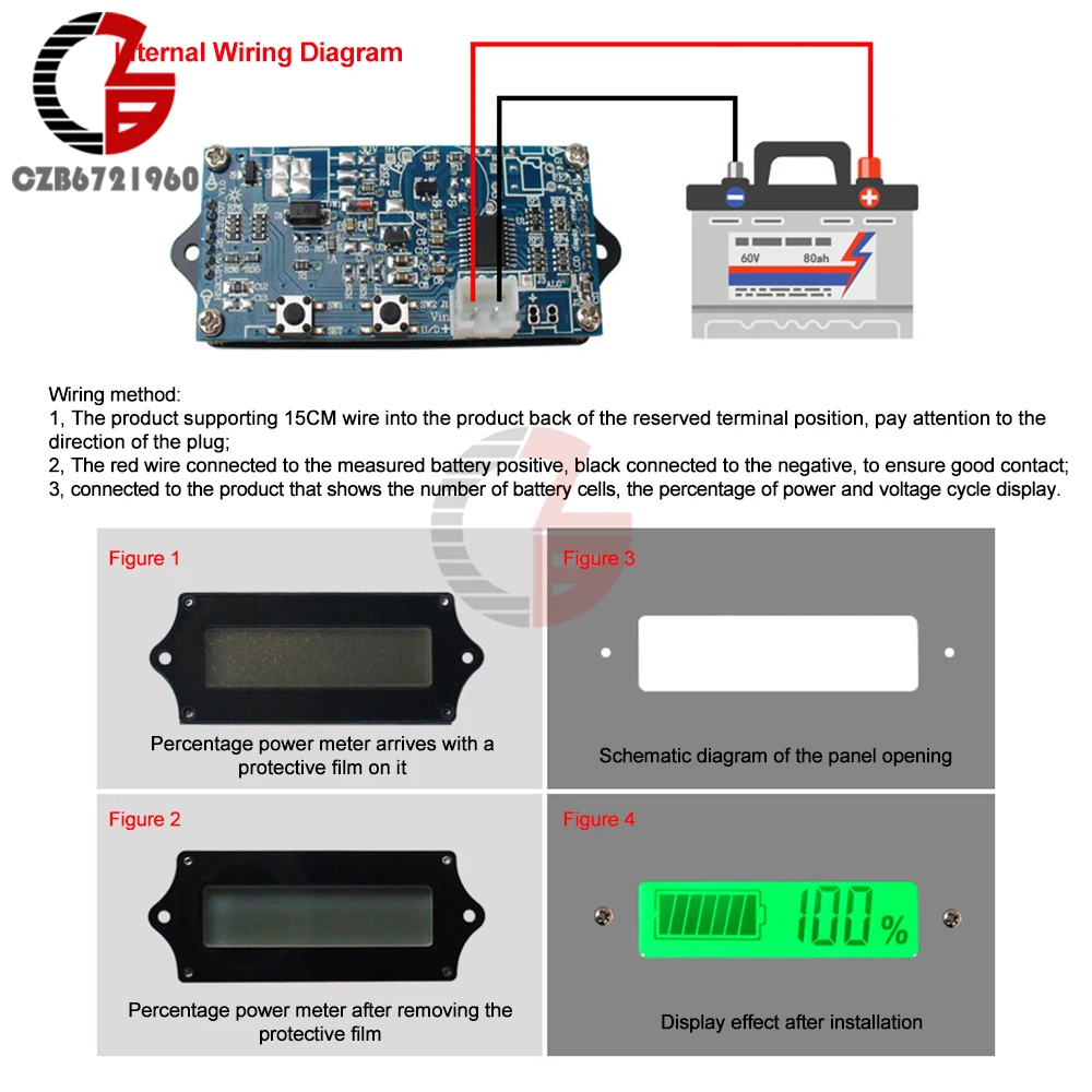 H52 Battery Level Indicator Voltmeter DC 9~90V Lead-acid Battery Lithium Iron Phosphate 12V 24V 36V 72V Battery Capacity Tester 4
