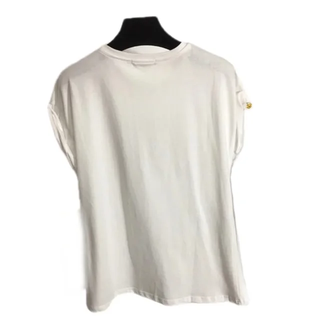 New Style Letter Print Metal Pin Short Sleeve Loose round Neck Half Sleeve Top Trendy Women's T-shirt Crew Neck Stereoscopic Dec 2
