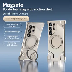 Sleek Aluminum Magnetic Holder Phone Case - Magsafe Compatible, Transparent & Shockproof Design - Fro Galaxy S22 Ultra (Original color)