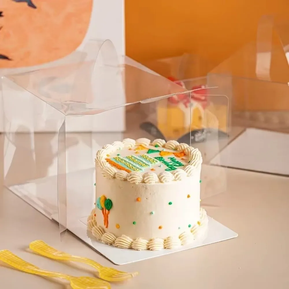 10 Stück Transparente Handgehaltene Kuchenbox Klare Plastik Tragbare Geburtstagskuchen-Geschenkbox Backform für Cupcakes Geburtstagsfeier – Detail 7