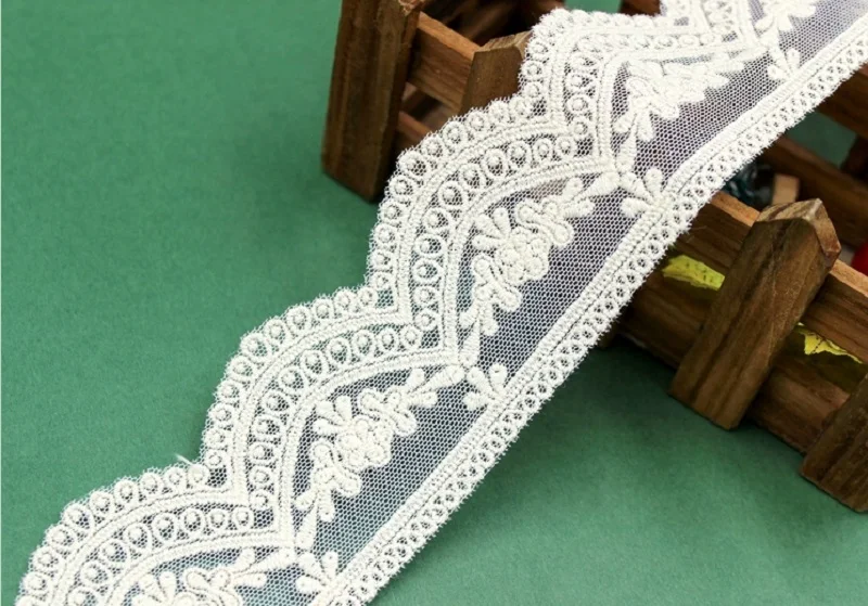2 Yards 5 cm breit Mesh bestickt Tüll Spitze Stoff Heimtextilien Dekor Nähzubehör Hochzeit Applikation nigerianischen Großhandel – Detail 3