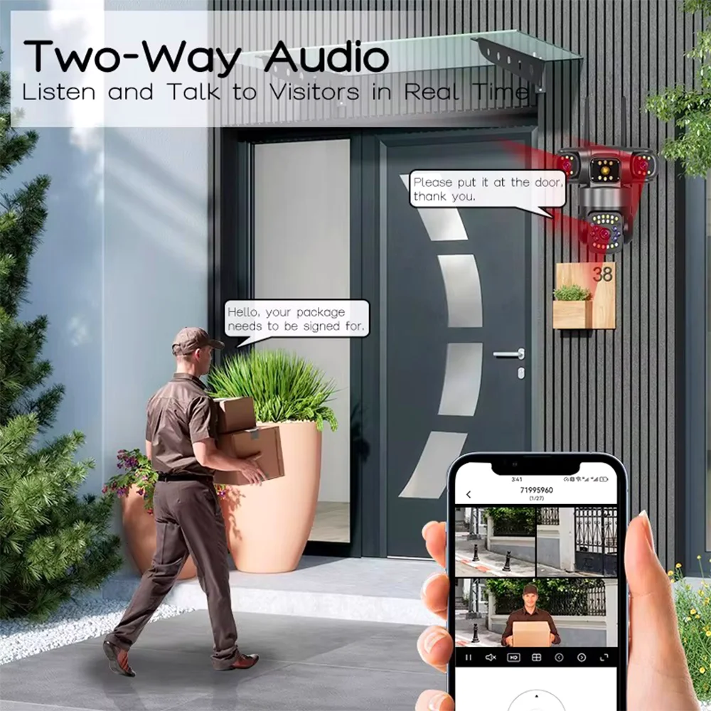 V380pro 6MP WiFi Outdoor PTZ Security Camera 3-Lens IP66 Waterproof Motion Detection Alarm Home Surveillance 5