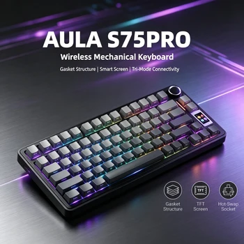 AULA S75 PRO Mechanical Keyboard 75% Custom Layout RGB Backlight Wireless Bluetooth Gaming Keyboard with Screen Knob 1
