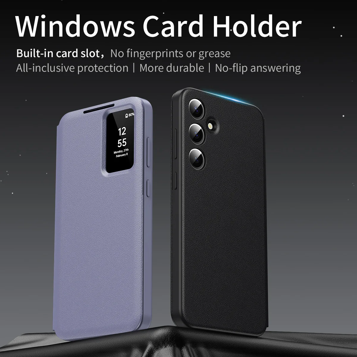 Deluxe Leather Smart Window Case with Anti-Knock Protection