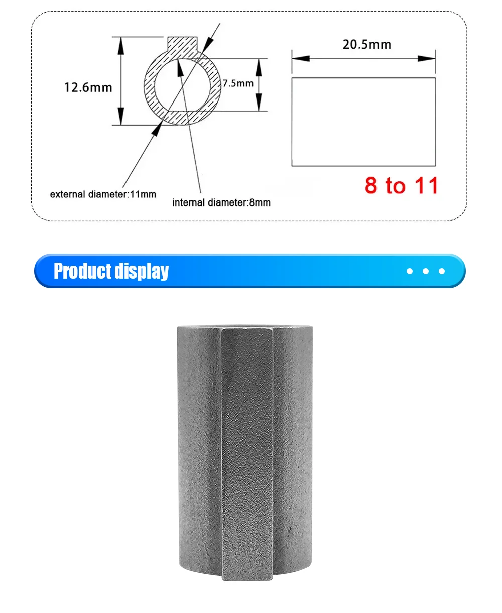 Description Picture 5 of itemMHTNC 1PC Shaft Sleeve Adaptor for RV030 Worm Gearbox Speed Reducer Shaft Coupling 6.35mm 8mm Input Shaft of Nema 23 Motor