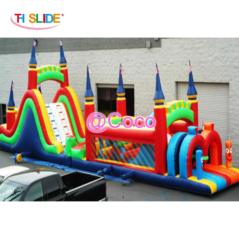 

free ship to sea port! castle inflatable obstacle course,giant commercial inflatable obstacle course with bounce slide