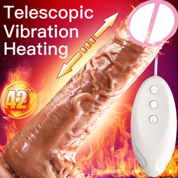 Soft Vibration Telescopic Heating Dildo Vibrator G-spot Massage Huge Realistic Penis Silicone Sex Toys for Women Sex Products 1