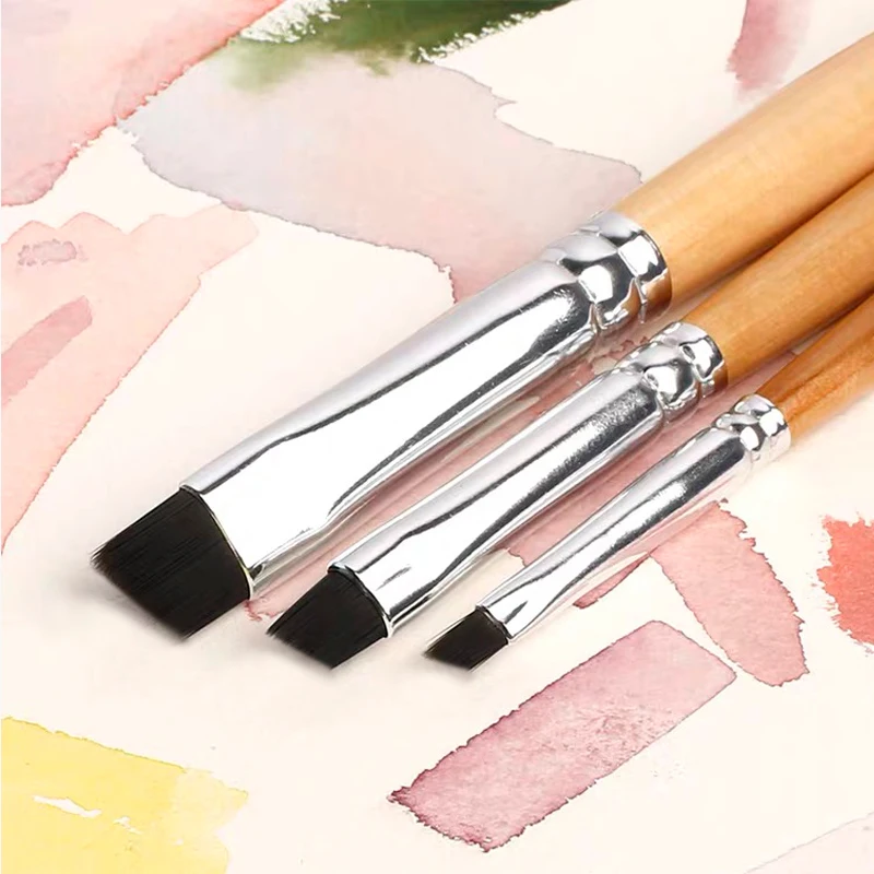 Watercolor Stiff Nylon Painting Correction Pen Flat & Slant Small Modified Brush  Wooden Handle 703 MU HE ART