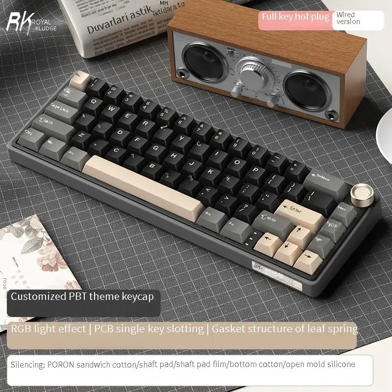 Rk R65 mini mechanická klávesnice tři mód 2.4g bezdrátový Bluetooth rgb hotswap 65keys pbt klávesnice herní non-contact klávesnice