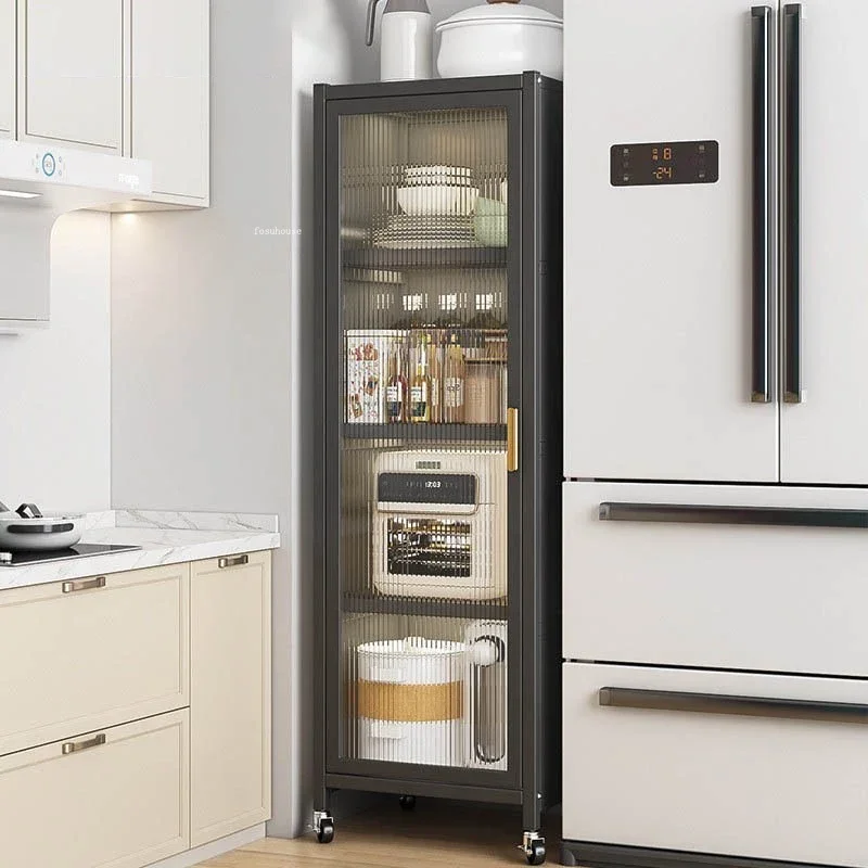 Modern Metal Kitchen Cabinets Multi-layer Storage Rack with Wheels Refrigerator Seam Cabinet Home Kitchen Bowl Storage Cabinet Y 3