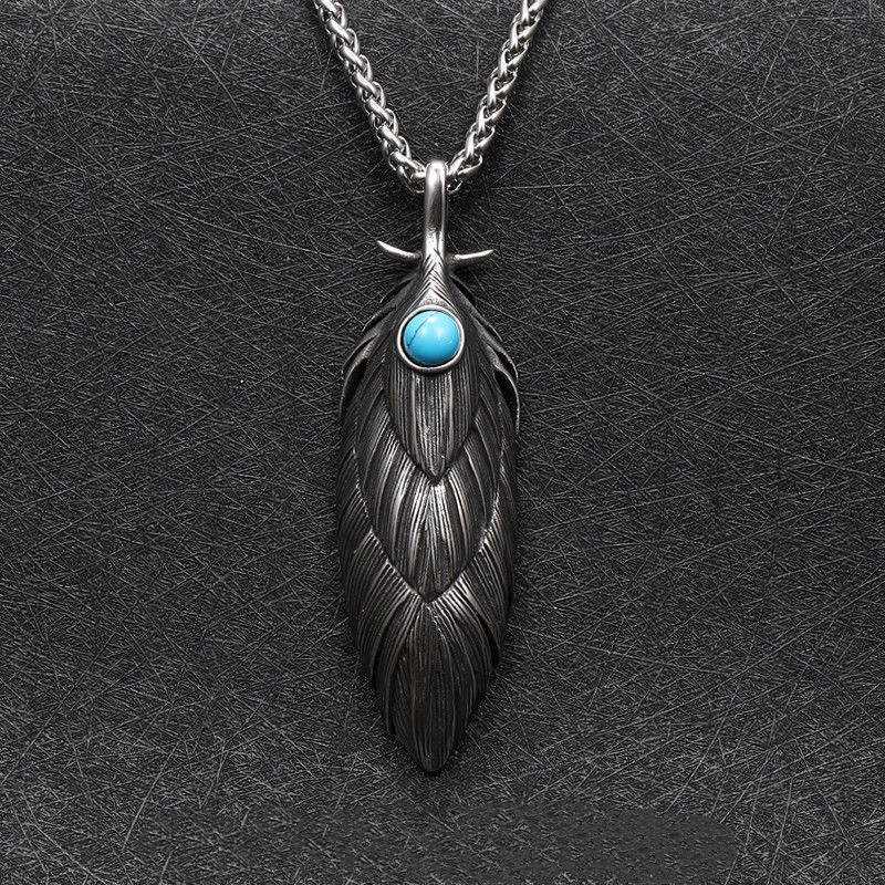 Collier Vintage Pendentif Turquoise - Longueur 60 Cm - Pierre Semi-précieuse - Occasion