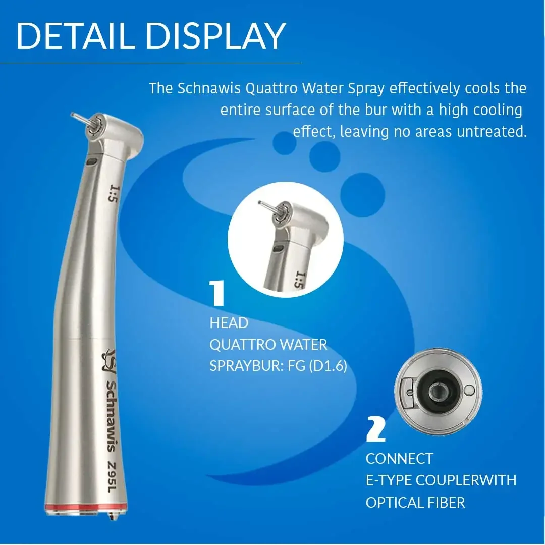 

Z95L Dentistry Against Contra Angle Handpiece Mini Head Dental 1:5 Increasing Speed Handpiece Electric Hand Piece Optic Fiber