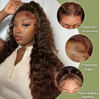 Perruque Lace Front 13x6 en Cheveux Humains, Ondulations Profondes Marron Chocolat, Ondulations d'Eau, Densité 250%, Bouclée, Pré-épilée 4