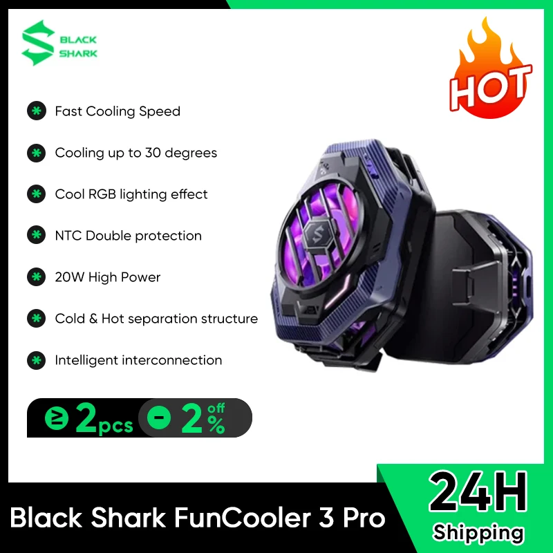 

Black Shark FunCooler 3 Pro with RGB Light Global Version Fast Cooling Fan for Gaming Phone iPhone/Black Shark 5/Rog/Xiaomi/Poco