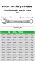 Ultra-thin Wrench Large Open-end Wrench Plum Dual-purpose Wrench Wholesale 4-27MM Cross-border Thin Section Dual-purpose 5