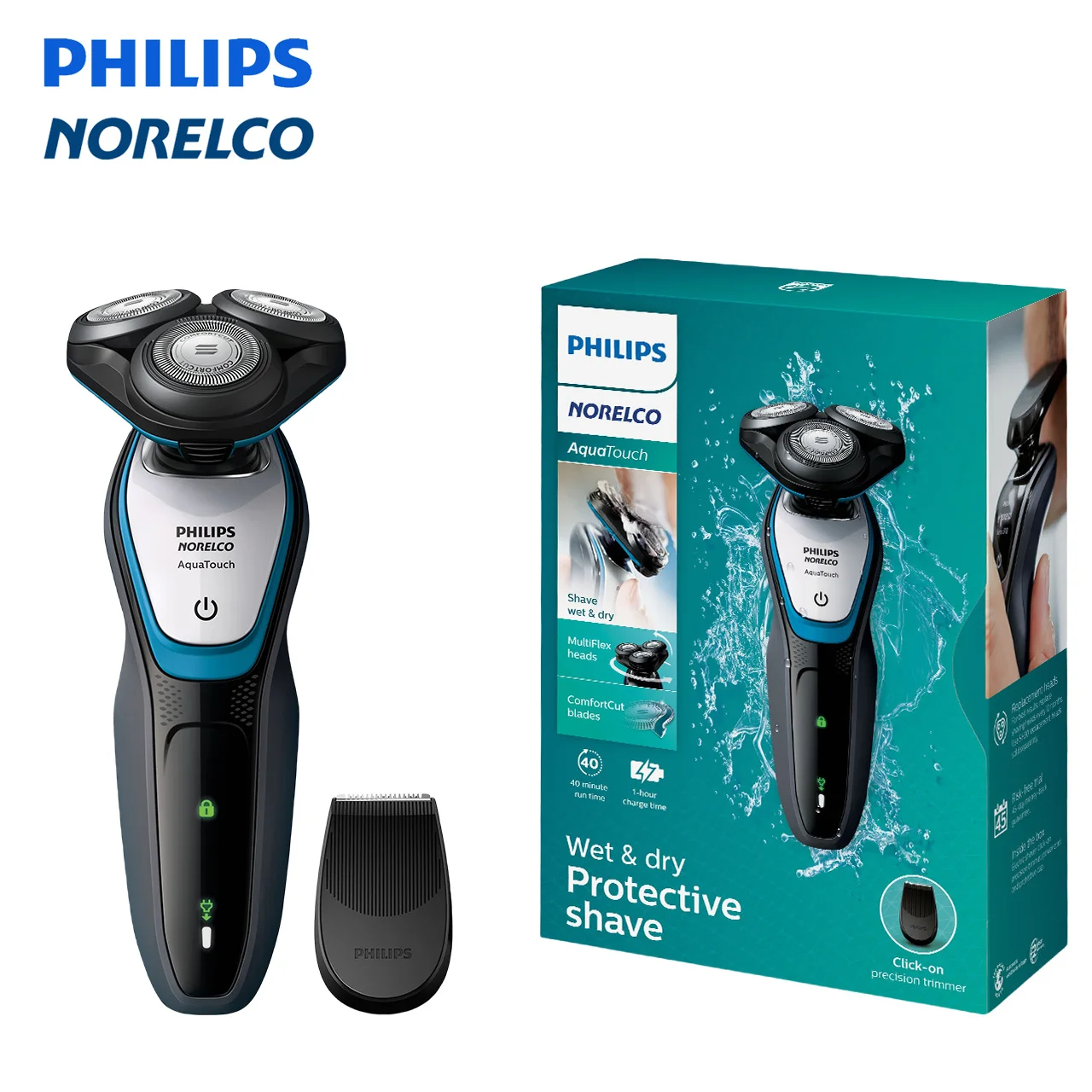 

Philips Norelco Electric Shaver series 5000 , Wet & dry, electric rotation shaver for men, S5090 Black