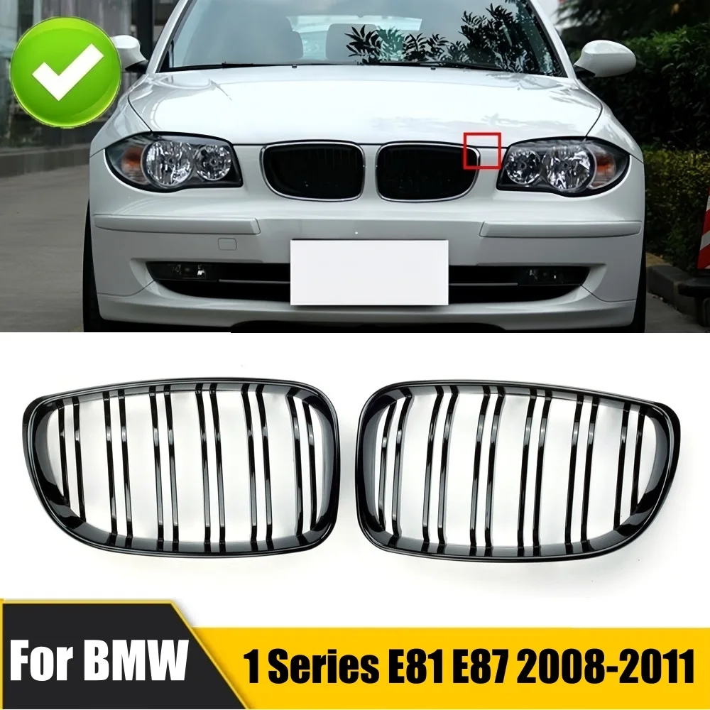 

For BMW E81 E87 E82 E88 128I 130I 135I Car Front Bumper Kidney Grille Racing Grills Grilles Gloss Black Dual Slats Grill 08-11