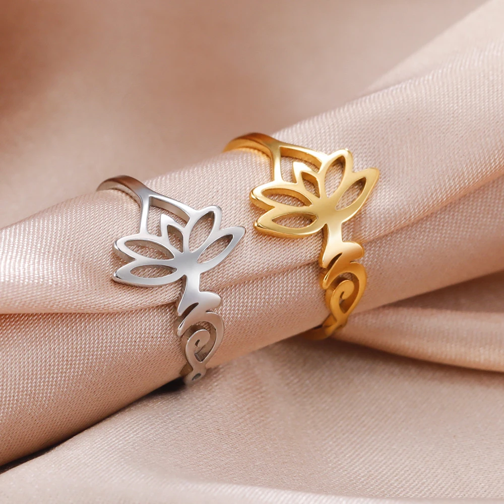 Dawapara Buddhismus om unalome Symbol Frauen Ring spirituelle Lotusblume Eheringe Edelstahl Sanskrit Schmuck Yoga Geschenke – Detail 28