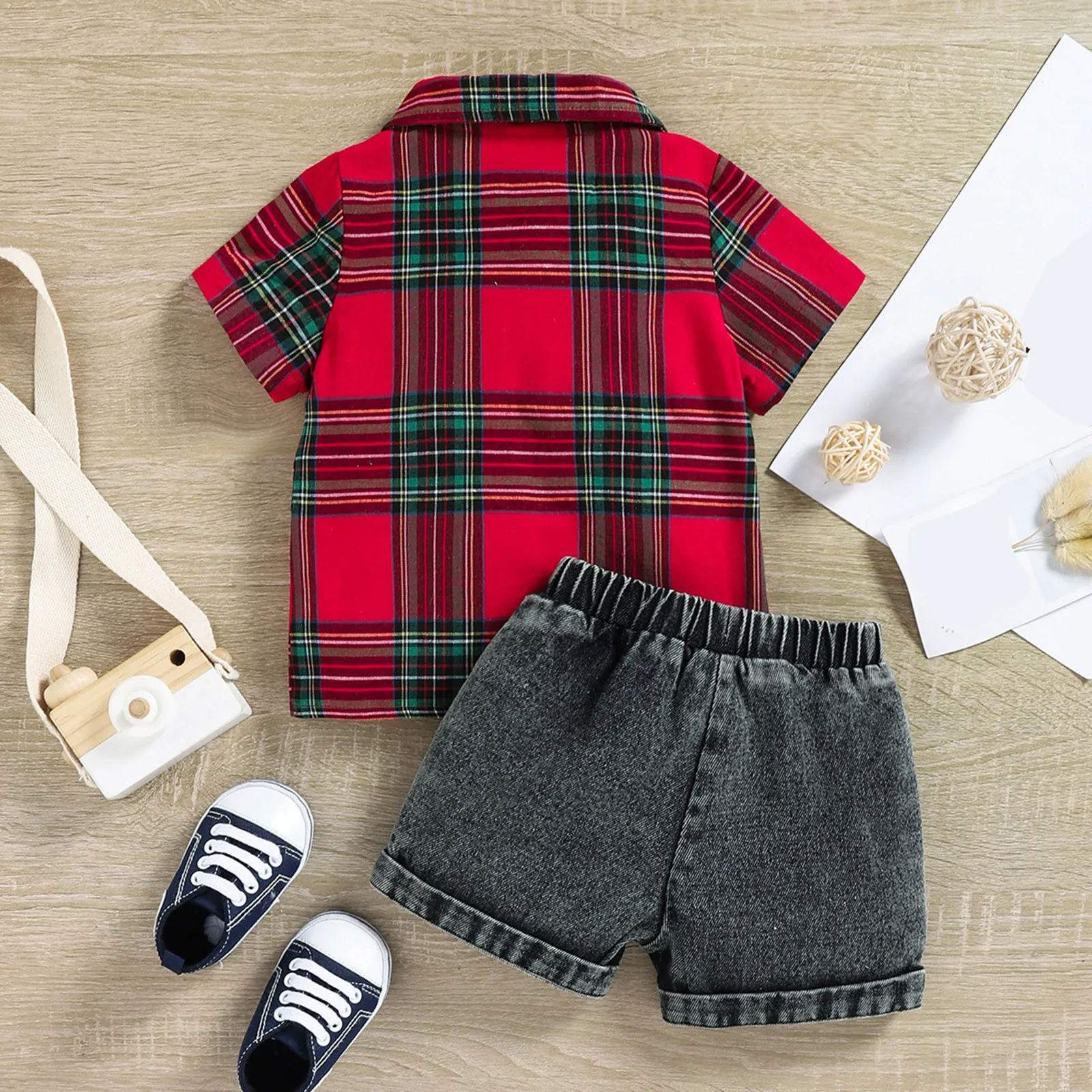 Kids Toddler Baby Girls Spring Summer Plaid Cotton Short Sleeve Shirt Jeans Shorts 6 Month Old Baby Boy Clothes Out Fit