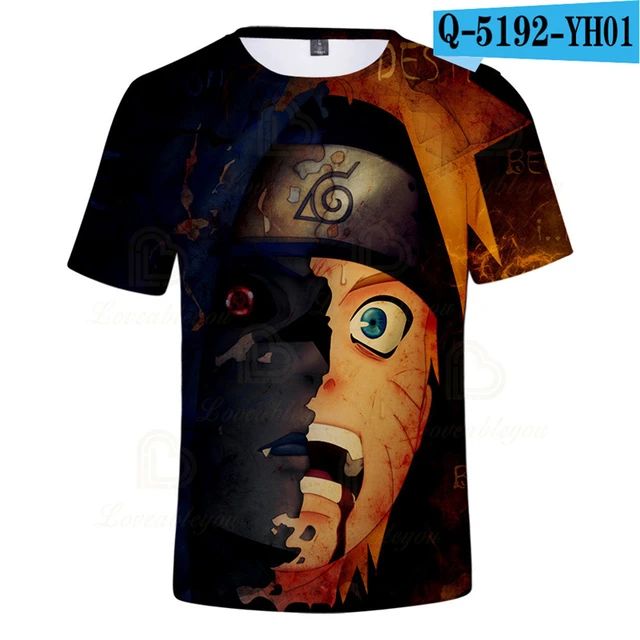 Camiseta Unissex Naruto e Sasuke Modo Sharingan e Kyuubi Uzumaki e