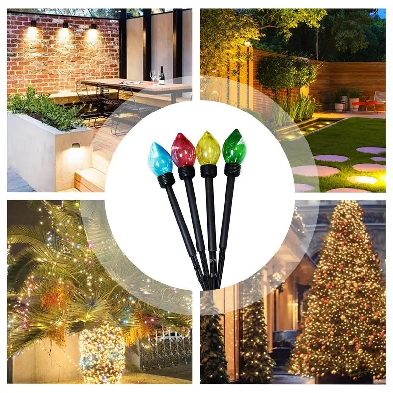 Solar Pathway Lights Outdoor 4X Christmas Outdoor Pathway Driveway Light 8 Lighting Modes Ambient Light Waterproof Decor for 4