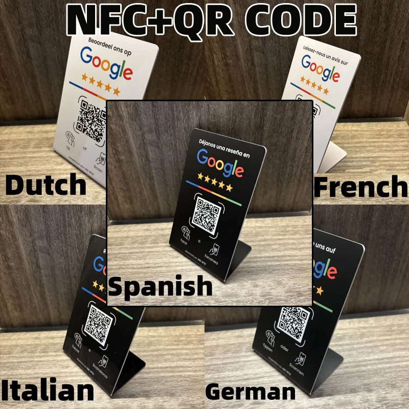 Multilingual Business Stand for Google Review with NFC Tap & Dynamic QR Code