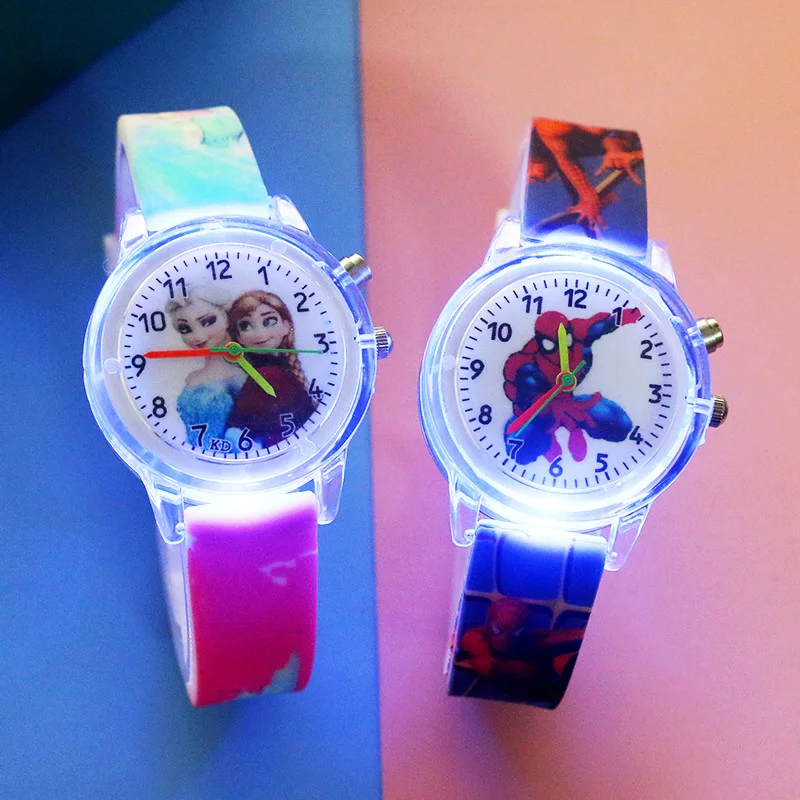 Disney Princess Elsa Kids Watches Girls Color Light Source Silicone Children Watch Boys Gift Clock Wrist Relogio Feminino