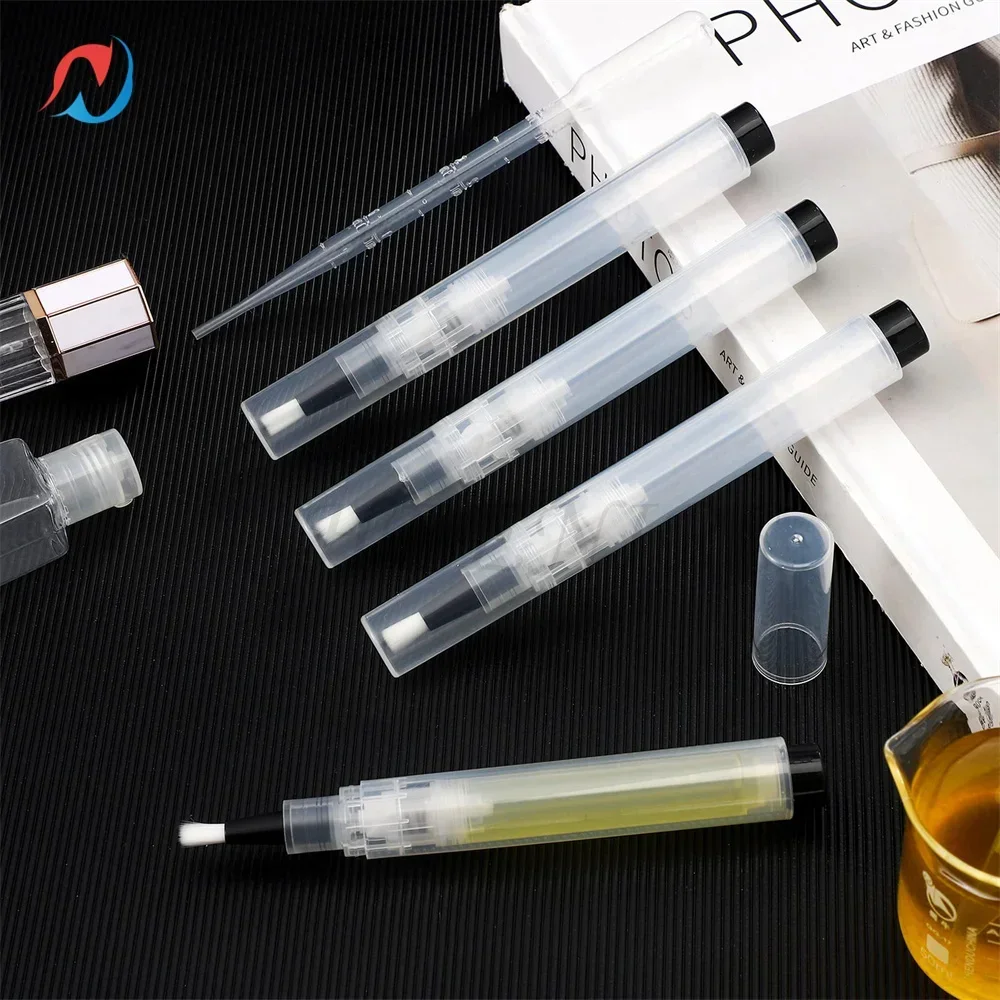3pcs 6ml 빈 프레스 펜 큐티클 오일 펜 단일 핸드 프레스 투명 화장품 용기 펜 애플리케이터 브러시 팁