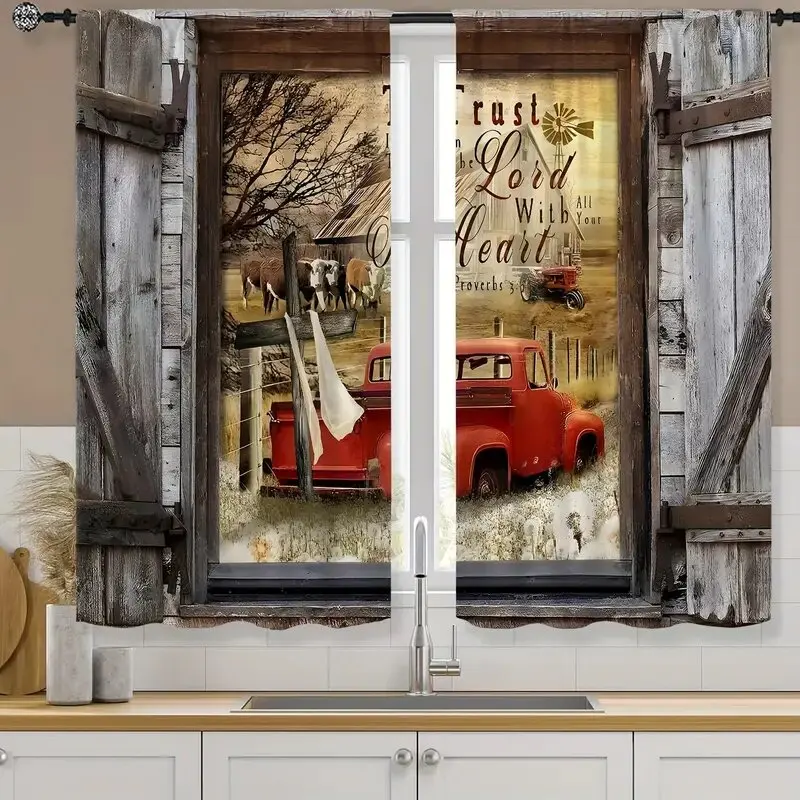 ستائر مطبوعة بنمط شاحنة حمراء قديمة، وديكورات النو...