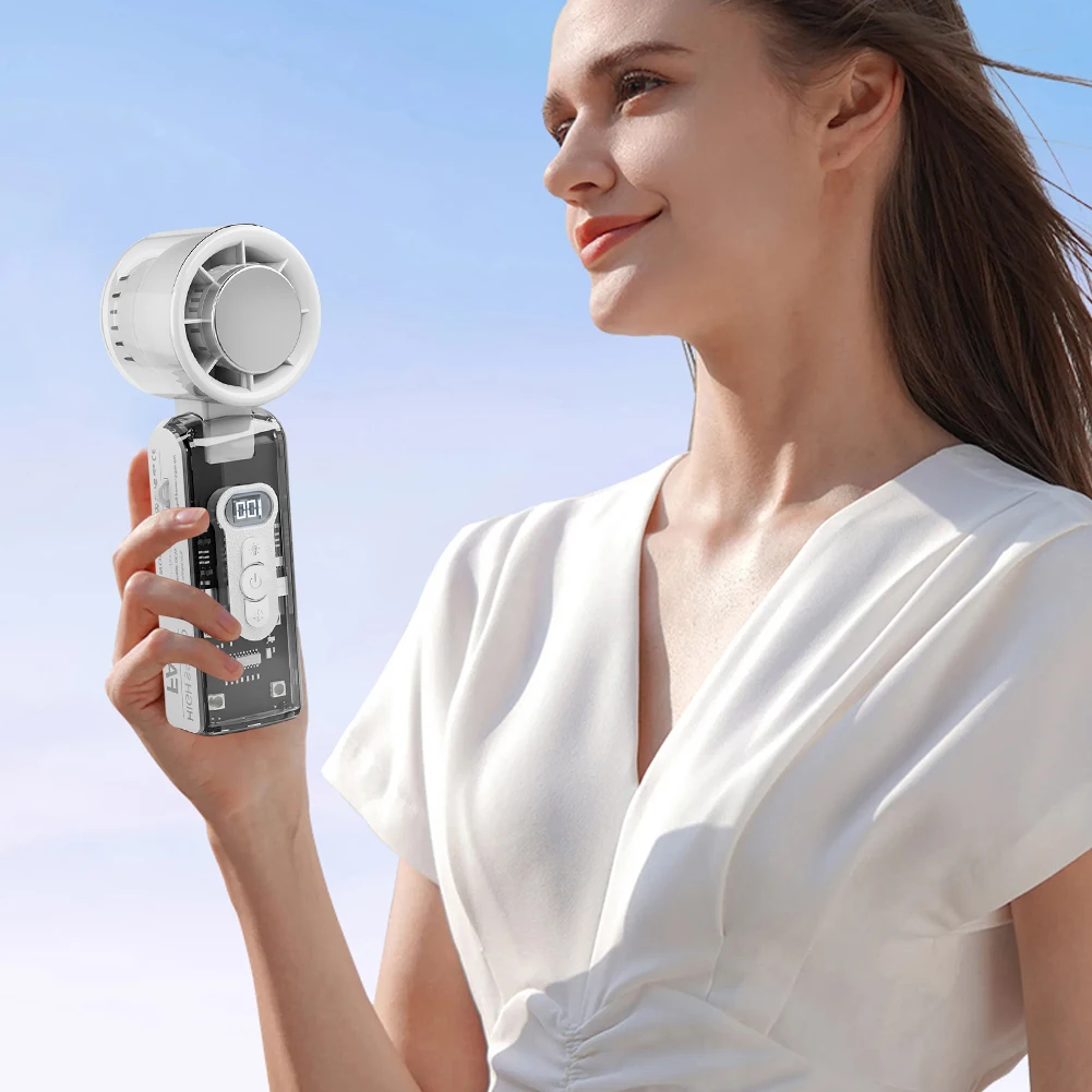 Portable Rechargeable Handheld Fan with LED Light for Home Office