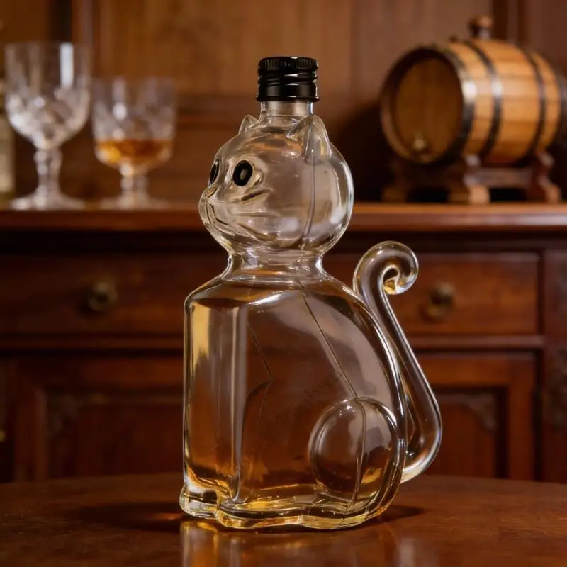 독특한 고양이 디자인 고붕규산 유리 위스키 디켄터 기능 안전한 알코올 보관 및 가정용 밀폐 씰 K43D
