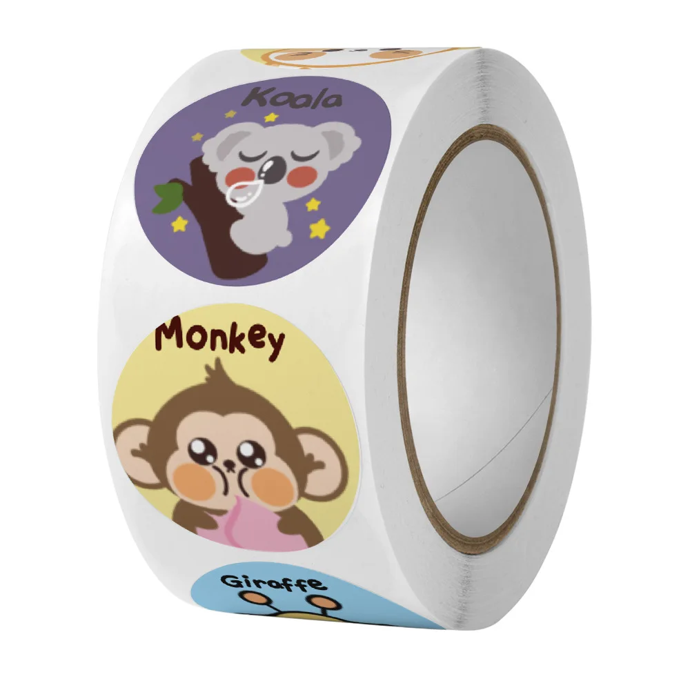 100-500 Pcs 2.5cm Cute Animal  Monkey Cat Stickers Roll for Envelope Praise Reward Student Kid Work Label Stationery Seal Lable