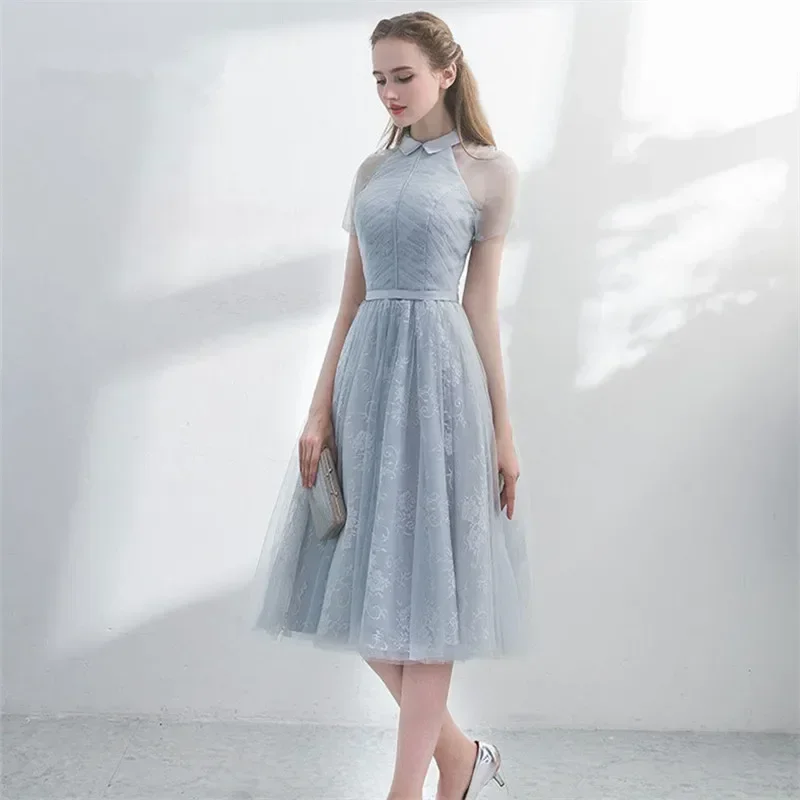 It's YiiYa Customization Cocktail Gown Gray Short Sleeve Embroidery A-line Knee Length Zipper Plus size Women Party Formal Dress