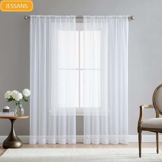 Cortinas transparentes modernas para ventana de cocina, cortina de tul para  sala de estar, color blanco sólido - AliExpress
