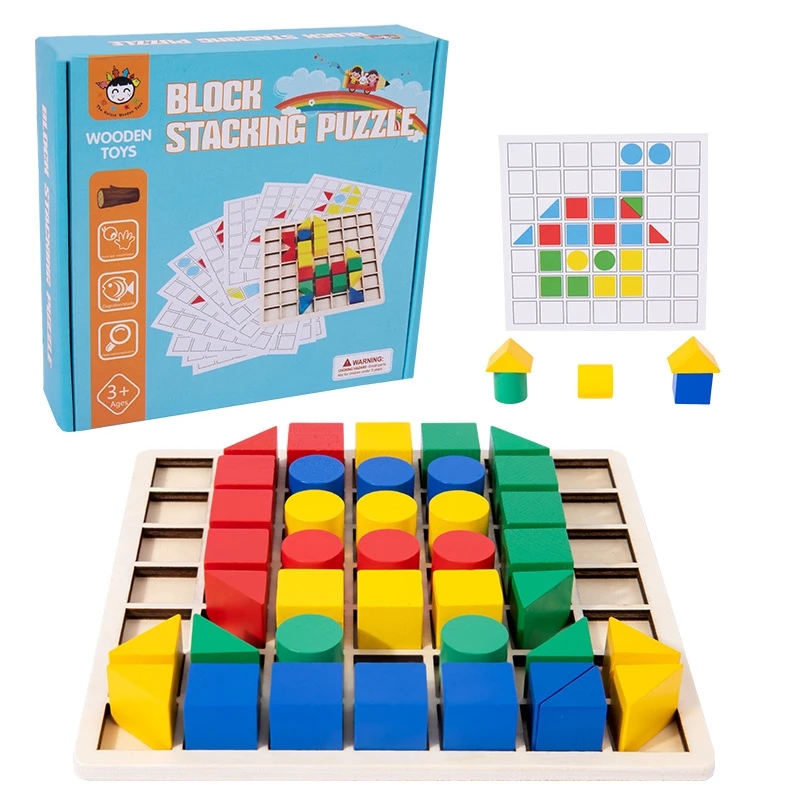 Houten 3D Blokken Puzzels Math Speelgoed Geometrische Kubus Board Verbeelding Intelligentie Educatief Speelgoed Voor Kinderen Geschenken| - AliExpress